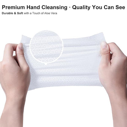 Hand Sanitizer Wipes, 100 Count Non-Woven Hand Wipes Travel Size, Aloe Vera Scent, 70% Alcohol, Individually Wrapped, Sanitizing for Home, Office & Outdoor, Drawstring Bag Included