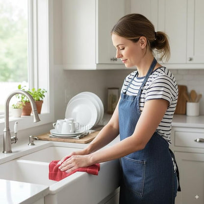 100% Cotton Terry Dish Cloth & Dish Towel, 6 Pack, Super Soft and Absorbent Kitchen Towels, Perfect for Kitchen Cleaning and Dish Washing (RED (Solid and Checks) 8 Pack)