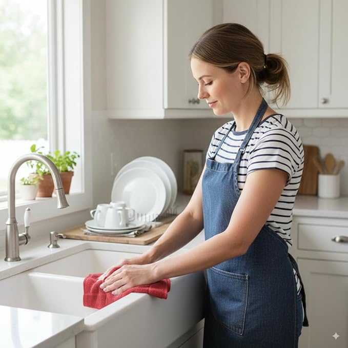 100% Cotton Dish Cloths for Dish Washing, Terry Dish Cloth, Cotton Dish Rags, 6 Pack, Super Soft and Absorbent, 12"x12" inches, Reusable Cleaning Cloth, RED Dish Cloth