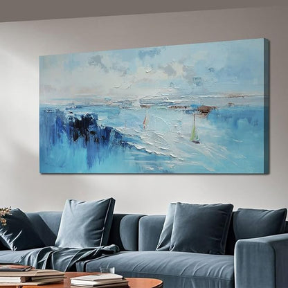 Ardemy Abstract Canvas Wall Art for Living Room Blue Coastal Textured Pictures Paintins Wall Decor Teal Artwork for Walls Home Office Kitchen Bedroom Dining Room Large 40"x20"