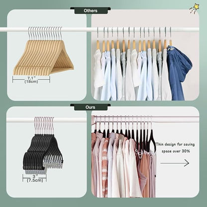 Stormix Baby Hangers, 24 Pack Non-Slip Kids Hangers with Clips - Heavy-Duty for Shirts, Pants, Skirts, Jackets, Coat (Black)