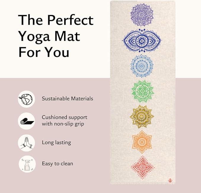 Pro Hemp Mat - Artist Designed, Premium Printed Eco-Friendly Non-Slip mat, Great for Regular & Hot Yoga, Pilates, Workouts 72 inch x 24 inch x 3mm Thick