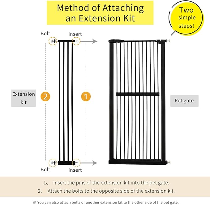 Lumizone Extra Tall Cat Gate Extension Kit 61.02" High Pressure Mounted 8.27" Extra Wide 1.37" Gap No Drilling Tall Pet Gate for Dogs (Black, 8.27" W)