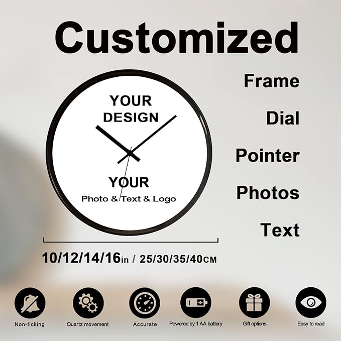 Personalized Wall Clock with Picture Logo and Text Custom Family Photo Decor Clock for Home Bedroom and Office Providing Decoration Clocks Gift'S for Family and Friend
