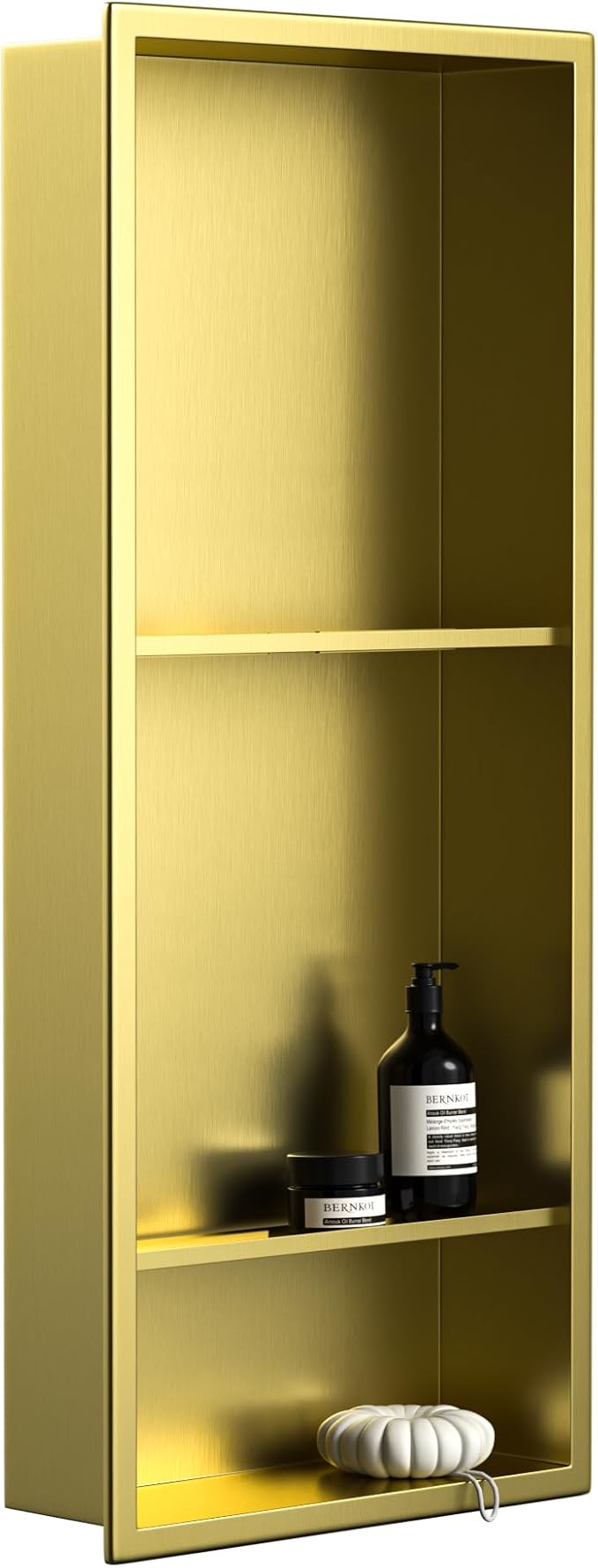 Stainless Steel Shower Niche Gold 30" X 12" with 3-Tiers Shelf No Tile Needed Niche Shower for Bathroom Storage Recessed Wall Shelf Over Mount Installation