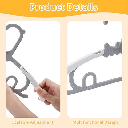 20 Pack Baby Clothes Hangers with 16 Clips, 11-15 inch Adjustable Kid Hanger, Multifunctional Children Hangers for Girl Boy Toddler Kids Child(Grey)