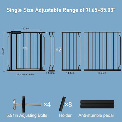 ALLAIBB Extra Wide Pressure Mount Baby Gate Auto Close Black Metal Child Dog Pet Safety Gates with Walk Through for Stairs,Doorways,Kitchen and Living Room (71.65-85.03"/182-218cm)