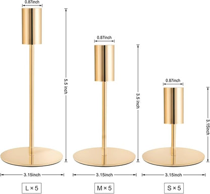 Gold Taper Candlestick Holders,Taper Candle Holders Set of 15,Metal Taper Candle Sticks Stand Holders,Modern Decorative Candle Holders for Wedding Certerpieces,Festive, Mantel,Home,Party