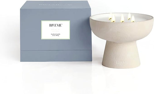 Blueme Renew Candle | Ivy & Rose | 5 Wick - Refillable Wellness Candle with Essential Oils, Hand Finished & Poured Soy Wax Blend Ceramic Vessel, Natural Cotton Wicks | Large 24 oz