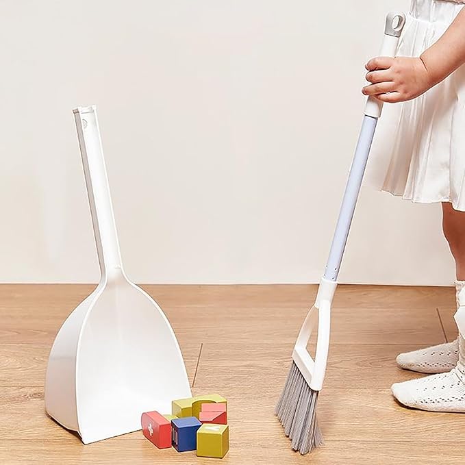 Nicunom Set of 4 Mini Broom with Dustpan for Kids, Children Broom and Dustpan Set Toddler Cleaning Set Boys Girls Little Housekeeping Helper Set for Kitchen Bathroom Pet