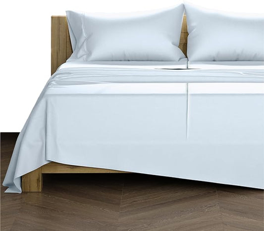 TEXAS LINEN CO. Luxury Egyptian Cotton Split Sheet Set - 1000 Thread Count 5 PC Cotton Sheets for Adjustable Bed, Soft, Cooling Extra Long Staple Sateen Sheets - Fits upto 18” Deep Pocket - Light Blue