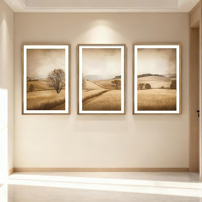 BINCUE Framed Countryside Wall Art Rustic Village Wall Decor Farmhouse Landscape Art Print for Living Room Bedroom Office 16x24 Inches Set of 3