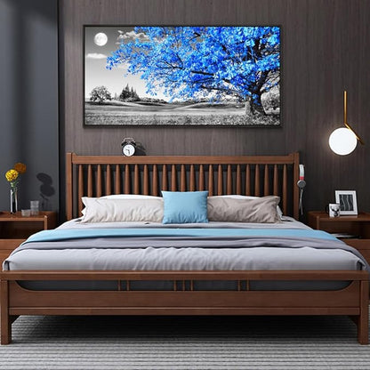 Wapluam Black and White Wall Art For Living Room Large Wall Decoration For Bedroom Blue Tree Landscape Abstract Painting Office Wall Decor Picture Canvas Prints Modern Home Wall Decor Black Framed