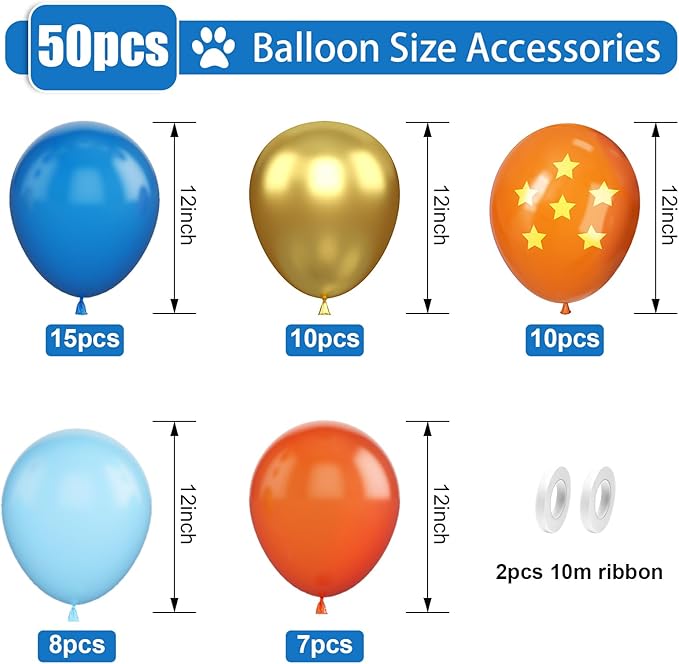 Blue and Orange Balloons, 12 Inches 50 Pcs Blue Metallic Gold Orange Latex Balloon, Cartoon Party Balloon for Kids Video Game Birthday Baby Shower Party Decor