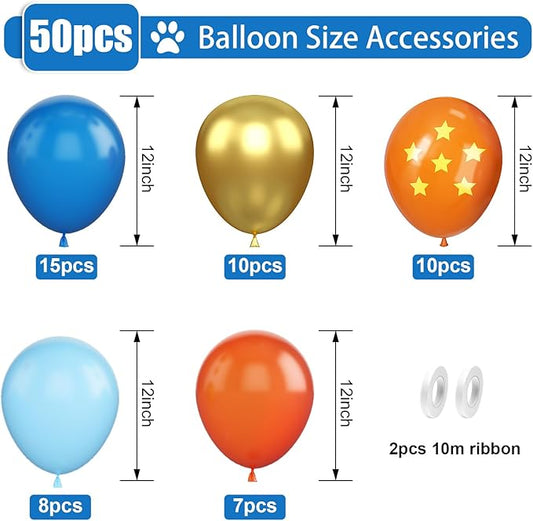Blue and Orange Balloons, 12 Inches 50 Pcs Blue Metallic Gold Orange Latex Balloon, Cartoon Party Balloon for Kids Video Game Birthday Baby Shower Party Decor