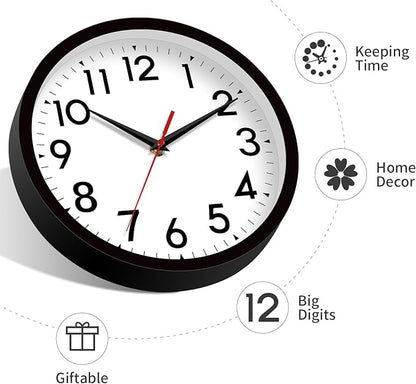 14 Inch Wall Clock Large Battery Operated Big Silent Non Ticking Analog Clock Decorative for Living Room Office Kitchen Outdoor Classroom Bedroom Bathroom School(Black)