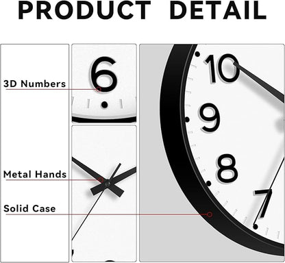 Wall Clock, Silent Wall Clocks Battery Operated 8 Inch-Modern Non Ticking Analog Clock Decorative for Kitchen Office Bathroom Bedroom(Black)