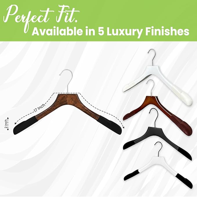 Premium Luxe Wood Coat Hangers, Wide Shoulder Wooden Jacket Hangers with Velvet Grip, Heavy Duty Luxury Hangers for Coats & Blazers, Mahogany with Black Velvet, 30 Pack