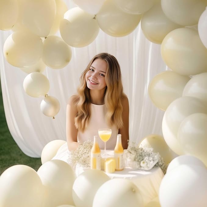 130PCS Ivory White Balloons, Latex Balloons Different Sizes 18/12/10/5 Inch, Helium Balloons with Ribbon, Party Balloon for Birthday Wedding Graduation Anniversary Baby Shower Decoration