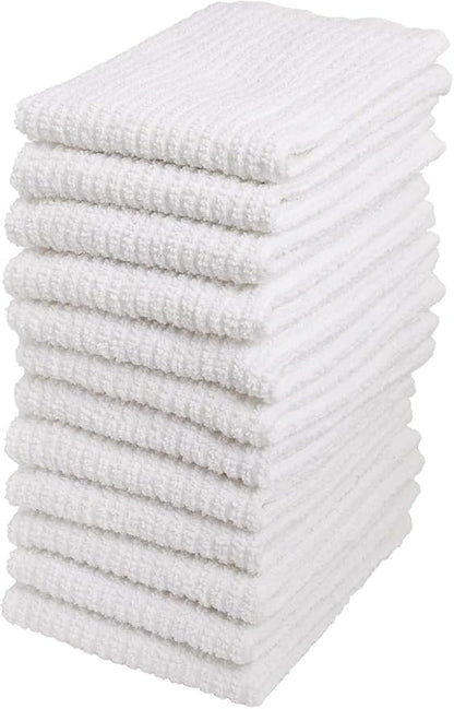 Bar Mop Cleaning Kitchen Dish Cloth Towels,100% Cotton, Machine Washable, Everyday Kitchen Basic Utility Bar Mop Dishcloth Set of 12, White