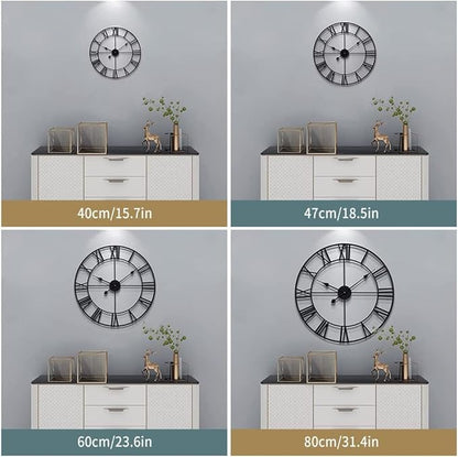 LEIKE Large Modern Wall Clocks,32" Gold Metal,Rustic,Round,Nearly Silent,Little Ticking,Battery Operated Roman Numerals Clock for Living Room/Bedroom/Kitchen Wall Decor-(Gold, 80cm)