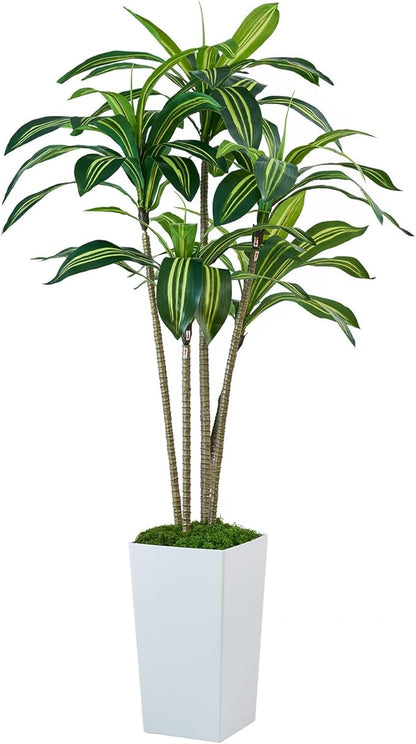 Dracaena Artificial Plants Indoor, 5FT Tall Faux Tree with White Tall Planter, Fake Yucca Tree Floor Plant, Artificial Trees for Home Office Living Room Garden Decor Outdoor, Housewarming Gift