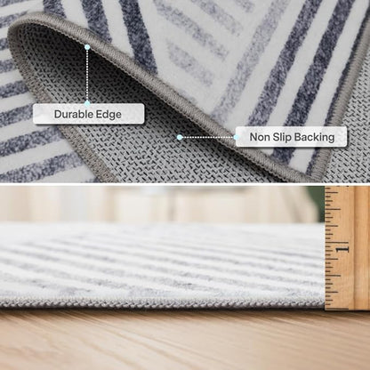 ReaLife Rugs Machine Washable Area Rug Runner - Living Room Bedroom Bathroom Kitchen Entryway Office - Padded Low Pile Stain Resistant Premium - Modern Geometric Contemporary - Miles - Gray 2'6" x 6'
