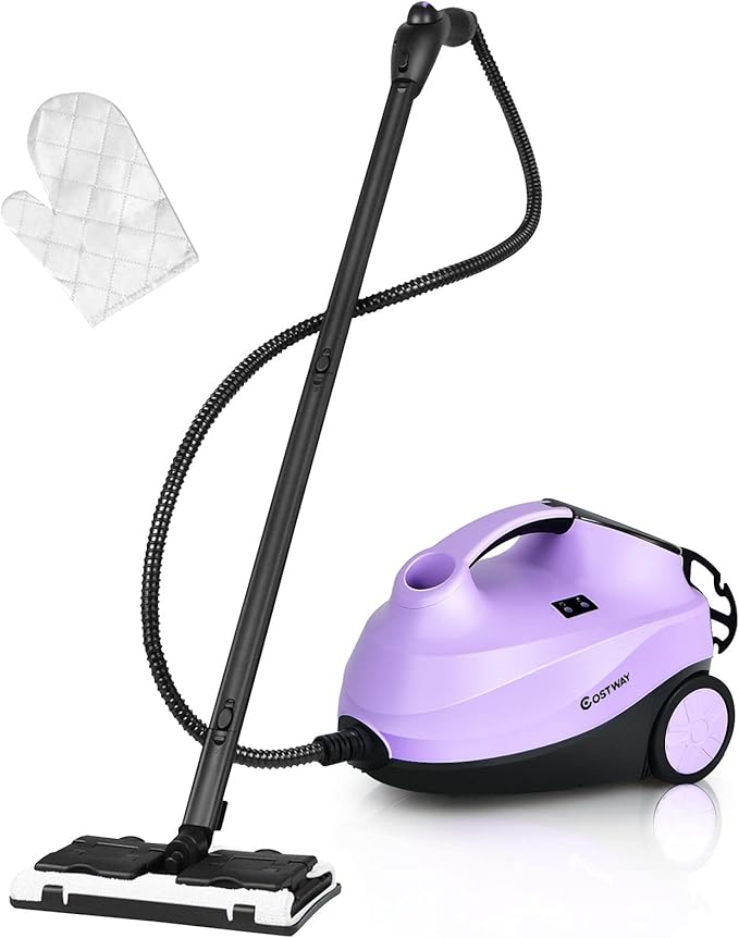 COSTWAY 2000W Multipurpose Steam Cleaner with 19 Accessories, Household Steamer w/ 1.5L Tank for Cleaning, Heavy Duty Rolling Cleaning Machine for Carpet, Floors, Windows and Cars (Purple)