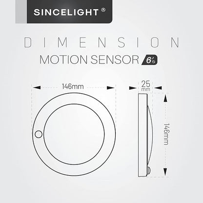 SINCELIGHT PIR Motion Sensor 7W LED Ceiling Light (Φ6''/146mm), Automatically ON/Off, Movement Activated, Warm White 2700K, Surface/Flush Mount for Closet,Cabinet,Hallway, Damp Use, Pack of 1