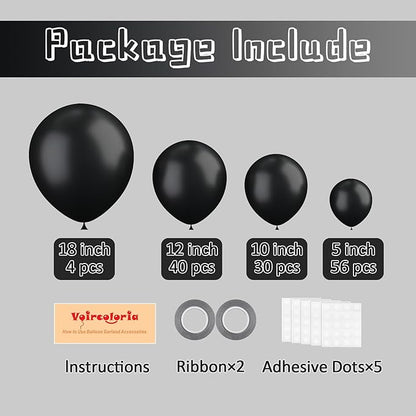 130pcs Black Balloons Different Sizes 18" 12" 10" 5" Party Latex Balloons for Birthday Graduation Baby Shower Anniversary New Year Holiday Party Decorations