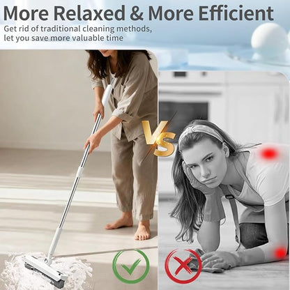 Floor Scrub Brush, 2 in 1 Cleaning Brush with Long Handle,Floor Scrubber Suit for Kitchen, Bedroom, Patio, Shower, Garage & Deck - Heavy Duty Tile, Concrete & Wood Surface Scrubber（White Grey）