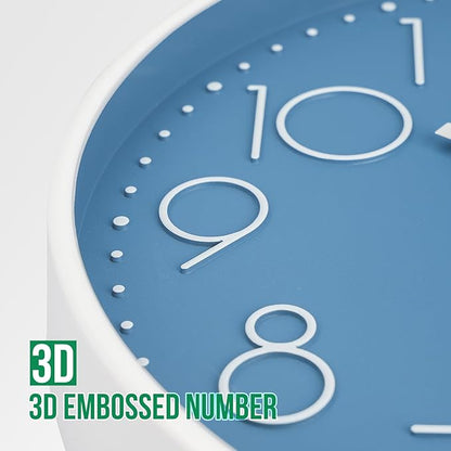 Wall Clock Non-Ticking Silent Modern Simple Style Round Decor Clock Stereoscopic Dial Quartz Wall Clocks for Home/Office/School/Living Room/Bedroom/Kitchen (Cerulean, 8inch)
