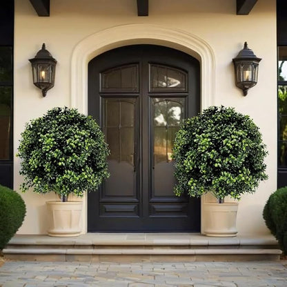 Artificial Boxwood Topiary Ball Tree with Ground Spike 27.5", Set of 2 Outdoor Faux Plants UV Resistant Fake Bushes Shrubs for Garden, Yard, Porch, Patio Decor