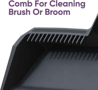 Superio 4-Pack Wide Plastic Dustpan with Comb - 16" Wide, Rubber Lip, Broom Handle Clip, Grey