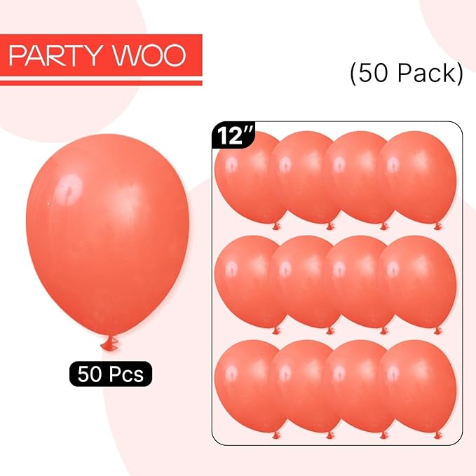 PartyWoo Coral Red Balloons 50 pcs 12 Inch Coral Light Red Balloons for Wedding Baby Shower Gender Reveal Graduation Anniversary Birthday Party Decorations Red-Y22