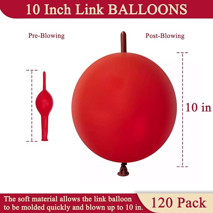 Dark Red Link Balloons 10 Inch 120 Pcs Latex Linking Balloons for Birthday Wedding Party Festival Decorations