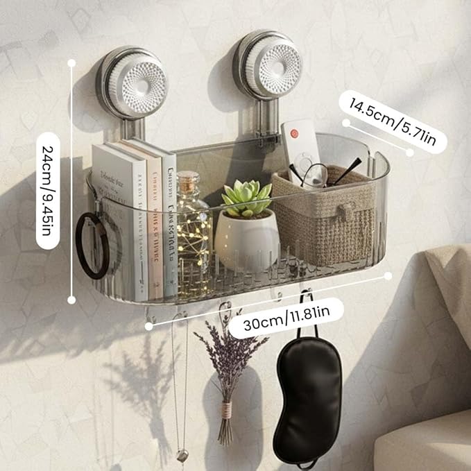 AIIONP No-Drill Bathroom Suction Storage Box, 2026 New Suction Cup Shelf, Portable Wall Mounted Bathroom Organizer for Shower, Durable Removable Storage Basket for Home (Transparent)