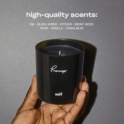 Prenup Luxury Scented Candle by Snif, Musky and Smooth Scent, 50+ Hours, 100% Cotton Fiber Wicks, Soy Wax Blend, Non-Toxic, Vegan, 8.5 oz