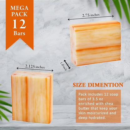Orange Zest Scented Natural Soap Bars (12 Bars), 3.5oz Moisturizing French Triple Milled Soap Bars Enriched with Shea Butter - Pure Plant Oil Bath & Body Bars
