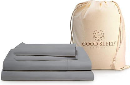 Good Sleep Bedding Twin Sheets - 100% Egyptian Cotton Twin Sheet Set, 4Pc, 1000 TC, Sateen Weave, Hotel Quality Size Bed Set, Soft, 16" Deep Pocket Sheets - Light Grey Bedsheets