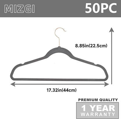 MIZGI Premium Velvet Hangers (50 Pack) Heavy Duty Non Slip Felt Hangers Gray,Rose Gold 360 Degree Swivel Hooks,Space Saving Clothes Hanger,Durable Strong Hanger for Suits,Coats,Pants & Dress