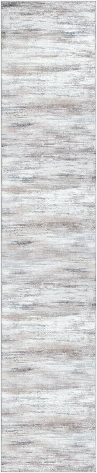 KOZYFLY Modern Abstract Kitchen Runner Rug, 2x12 Washable Rug Runner Non-Slip Soft Striped Hallway Runner Rugs, Beige Print Carpet Runner for Entryway Bathroom Laundry Room Foyer