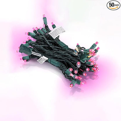 50 Counts Pink Christmas Lights – 25ft 5mm Pink String Lights Outdoor Commercial Grade Waterproof, Indoor Pink Christmas Tree Decorations, Green Wire Mini String Lights, UL, IP:65