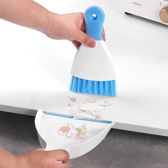 NACENA Mini Dustpan and Brush Set, Small Broom and Dustpan Set Dust Pan and Mini Hand Broom Dustpan and Broom Combo Compact for Home Table Keyboards Sofa Kitchen Pets, Dark & Blue