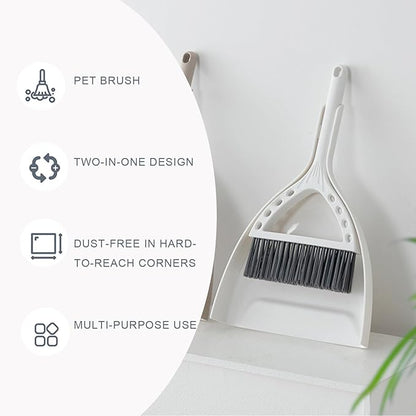 Mini Broom and Dustpan Set Small Dust pan and Brush Set Perfect for Desk Office Camping Dorm RV Essentials (White)