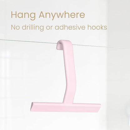 dancemoon JustHang Shower Squeegee for Glass Doors, All-one-Piece Silicone with Built-in Hook Design for Easy Hanging and Cleaning, 10 Inch Pink