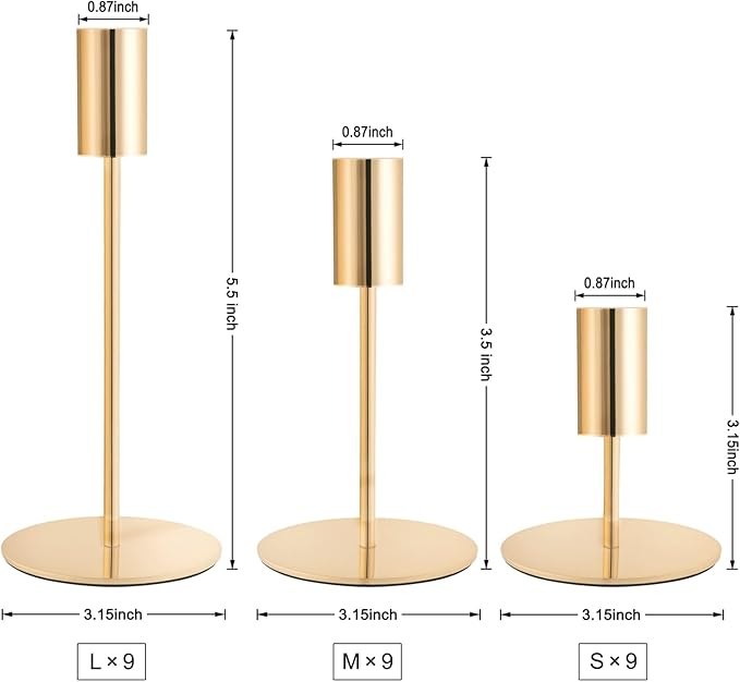Gold Taper Candlestick Holders,Taper Candle Holders Set of 27,Metal Taper Candle Sticks Stand Holders,Modern Decorative Candle Holders for Wedding Certerpieces,Festive, Mantel,Home,Party