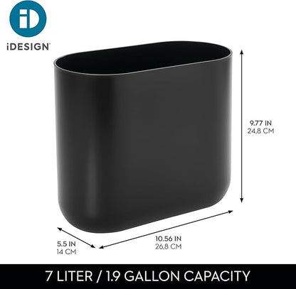 iDesign Small Slim Plastic Bathroom Trash Can, Garbage Can for Bedroom, Office, Desk, Dorm, Black
