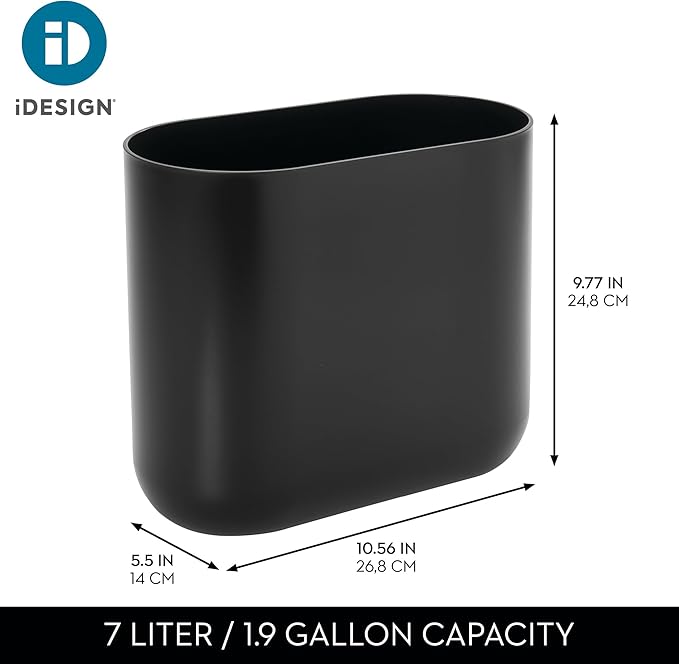 iDesign Small Oval Plastic Trash Ideal for Bathroom, Bedroom, or Office-Set of 2-Black Waste Can