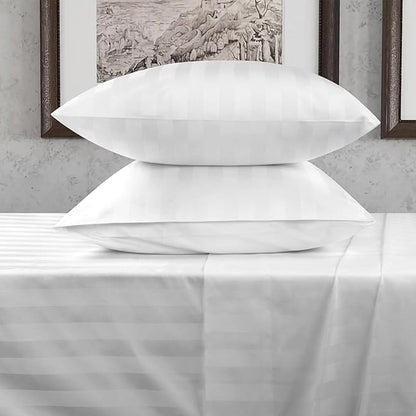 URBANHUT 800 Thread Count Egyptian Cotton Damask Striped King Size Sheets Set (4 Pc) - Ultra Soft & Smooth, Sateen Weave King Sheet, Luxury Hotel Sheets with 16" Deep Pocket - White